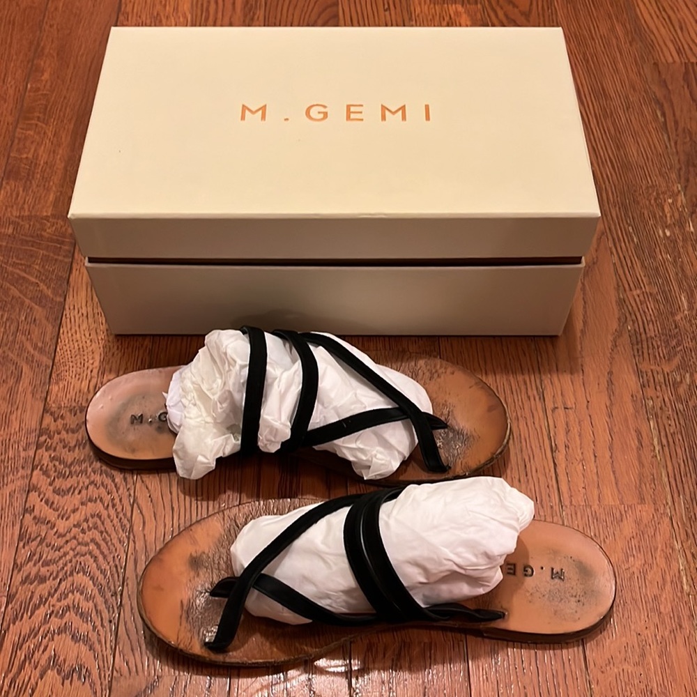 M. Gemi Black Strappy Leather Slide Sandals